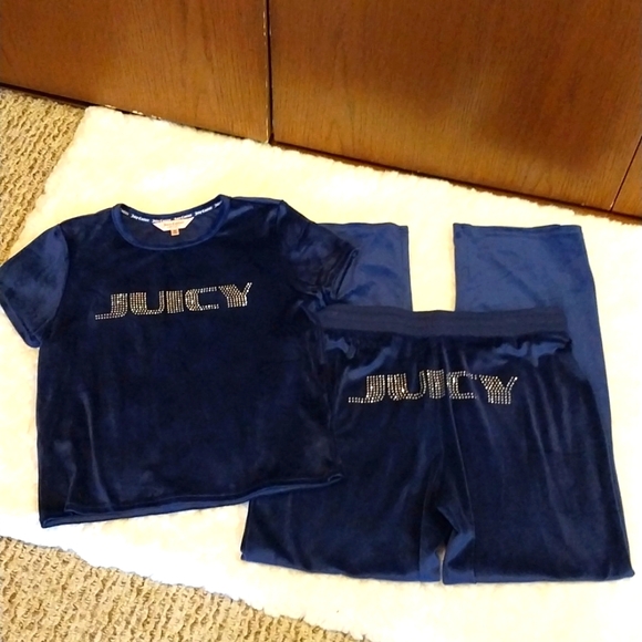 Juicy Couture Pants - JUICY COUTURE RHINESTONE BLUE VELOUR LOUNGE SET size XL